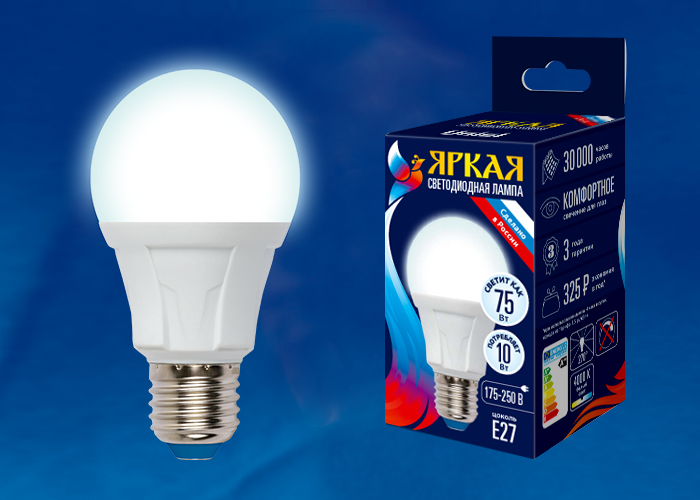 LED-A60 10W/NW/E27/FR PLP01WH Лампа светодиодная. Форма «А», матовая. Серия Яркая. Белый свет (4000K