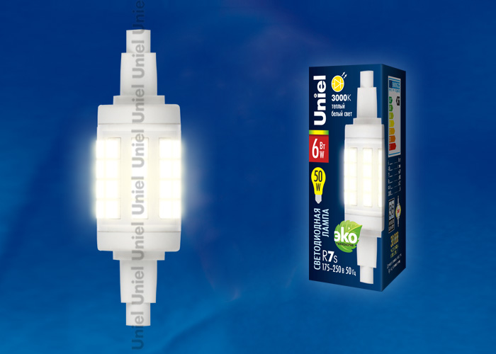 LED-J78-6W/WW/R7s/CL PLZ06WH Лампа светодиодная. Прозрачная. Теплый белый свет. Картон. ТМ Uniel.