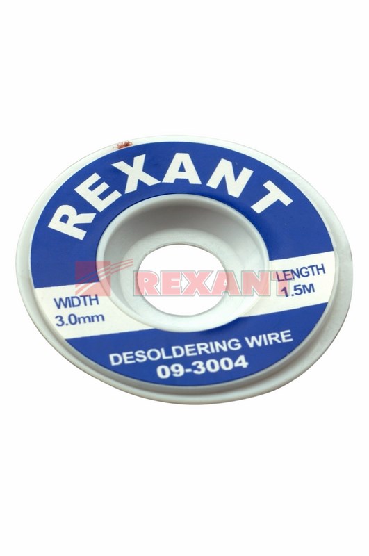Оплетка для удаления припоя REXANT, медная, 3.0 мм x 1.5 м