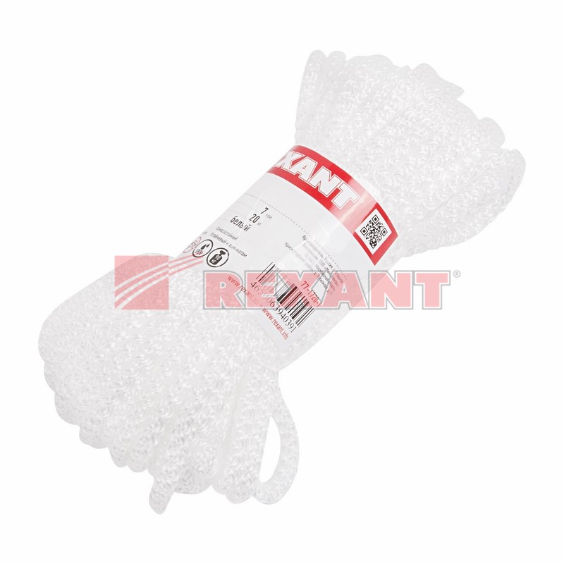 Шнур с сердечником 7 мм 20 м белый REXANT